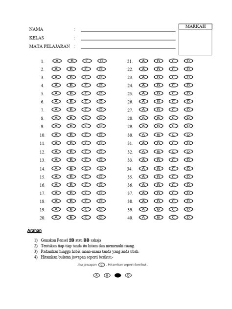 Contoh Borang Jawapan Soalan Objektif Image