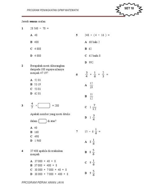 Contoh Soalan Matematik Form 2 Image